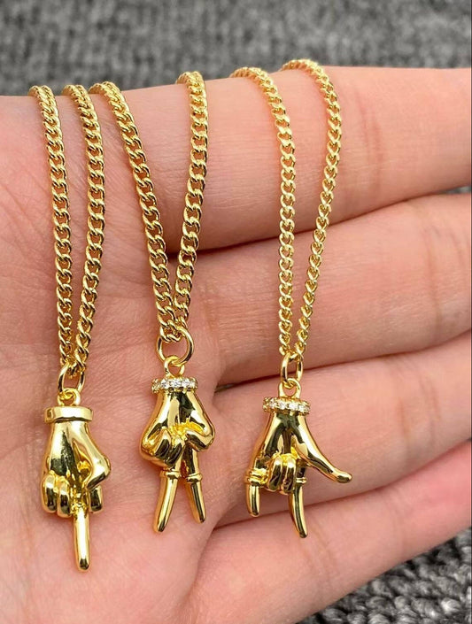 Hand Gesture Charm 18K Gold-plated Necklace