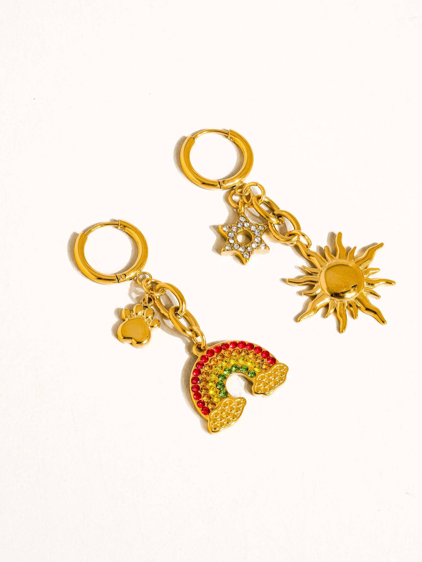 Jubilee 18K Gold Non-Tarnish Mismatch Rainbow & Sun Earring