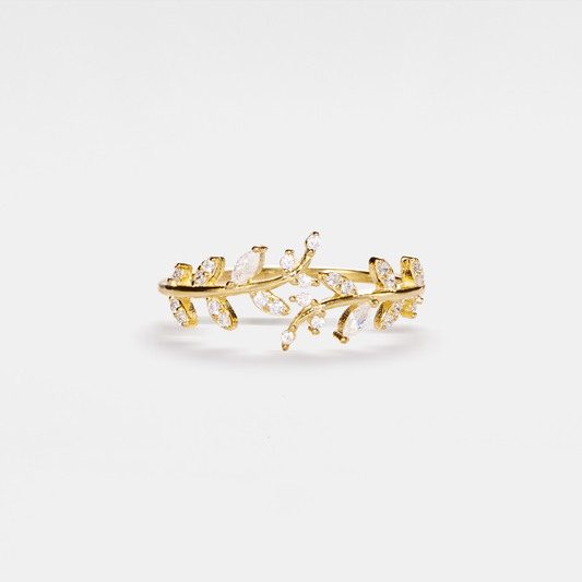 Olive Tree Leaf Stacking Bypass Ring in 925 Sterling Silver