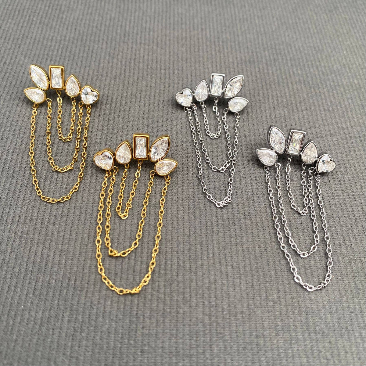 Zircon Chain Tassel Gold Earrings