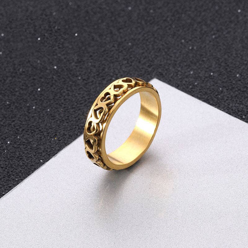 Heart Anxiety Fidget Spinner Band Ring in Stainless Steel