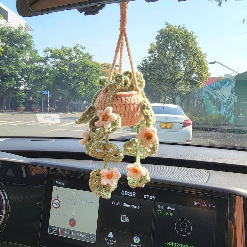Crochet Daisy Plant, Crochet Succulent Plant Car Hanging