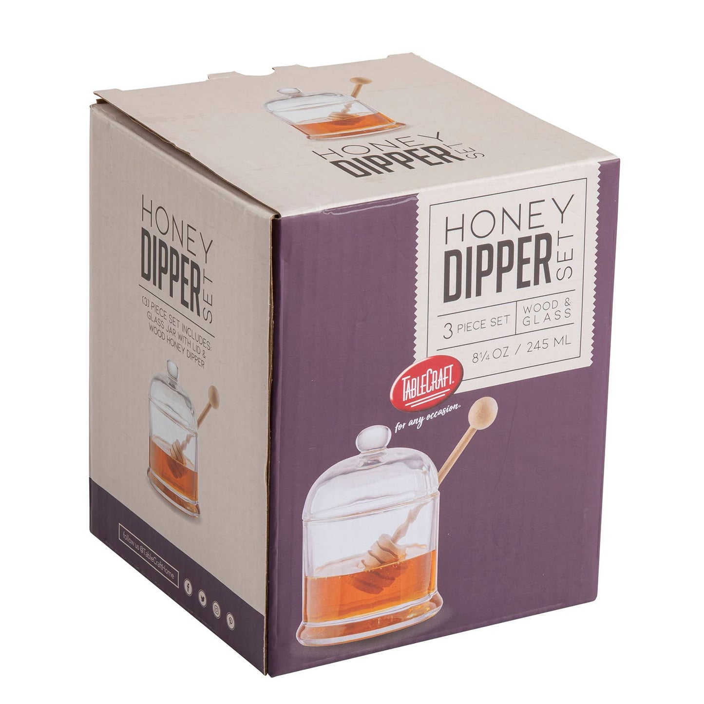 Honey Dipper Set, Includes Glass Jar & Wood Dipper