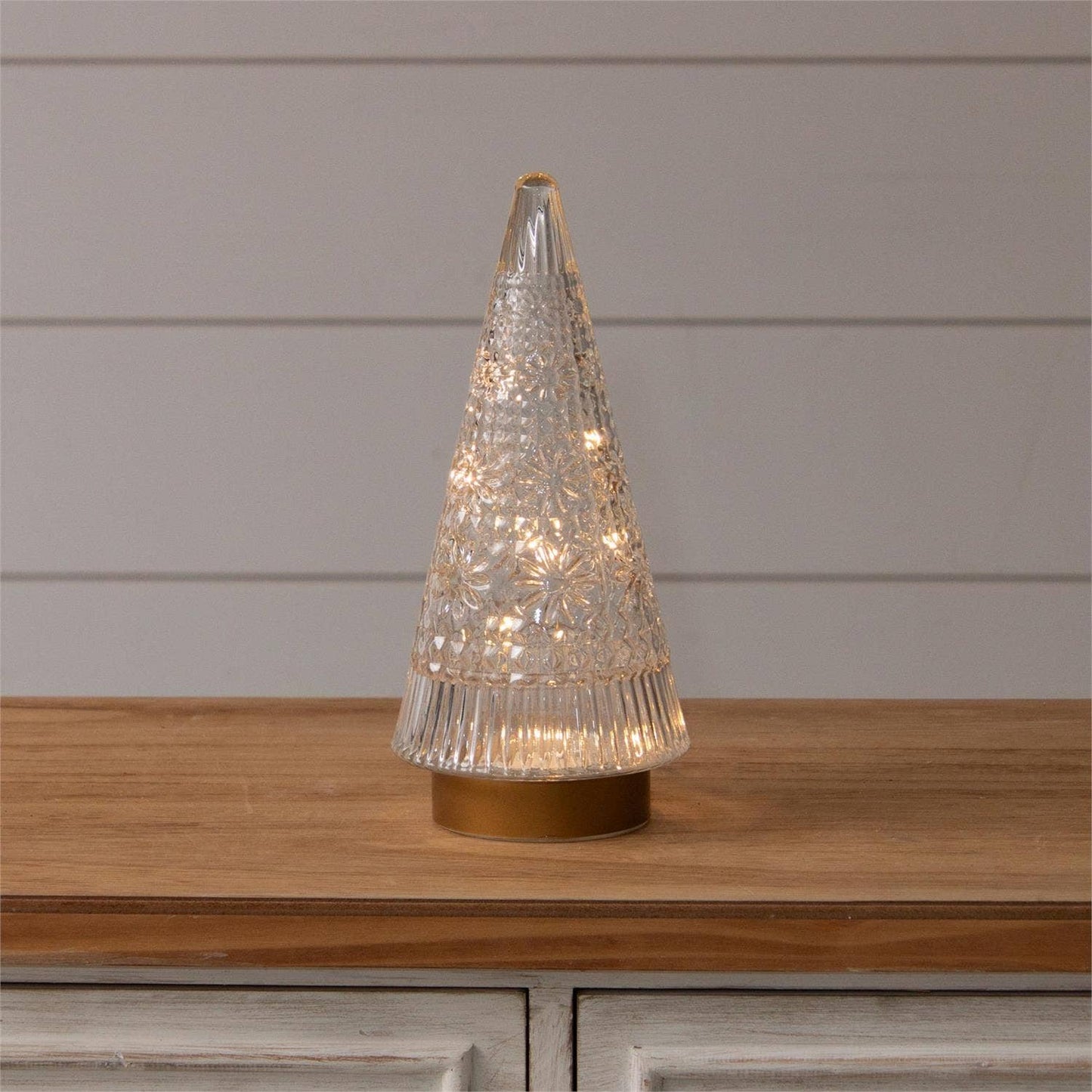 Fair Isle Glass Lighted Tree With Gold Base