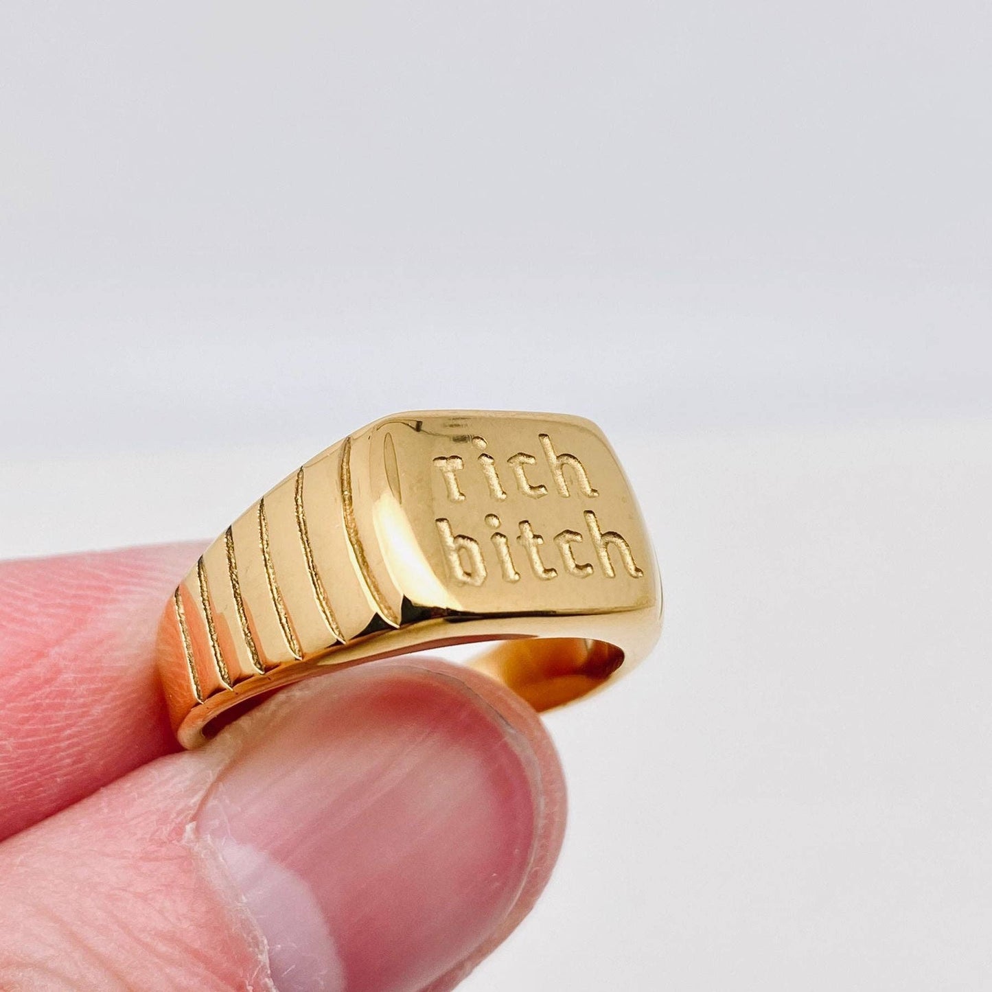 "Rich bitch" 18K Gold Plated Stainless Steel Ring