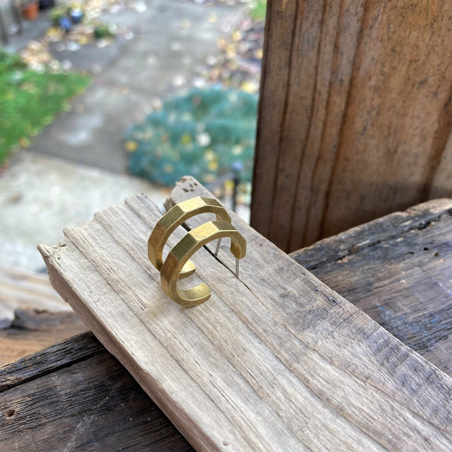 Brass Polygon Hoop Earrings