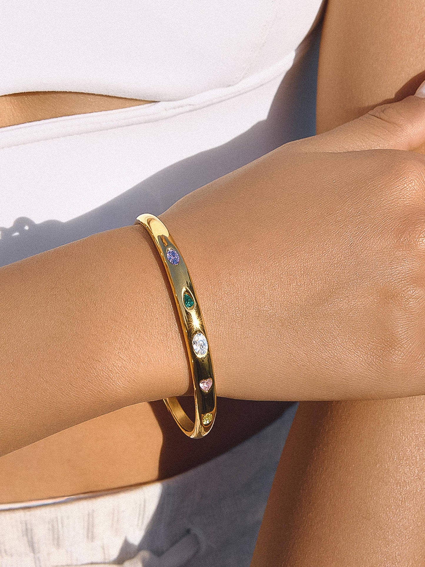 Juneau 18K Gold Non-Tarnish Multicolor CZ Bangle