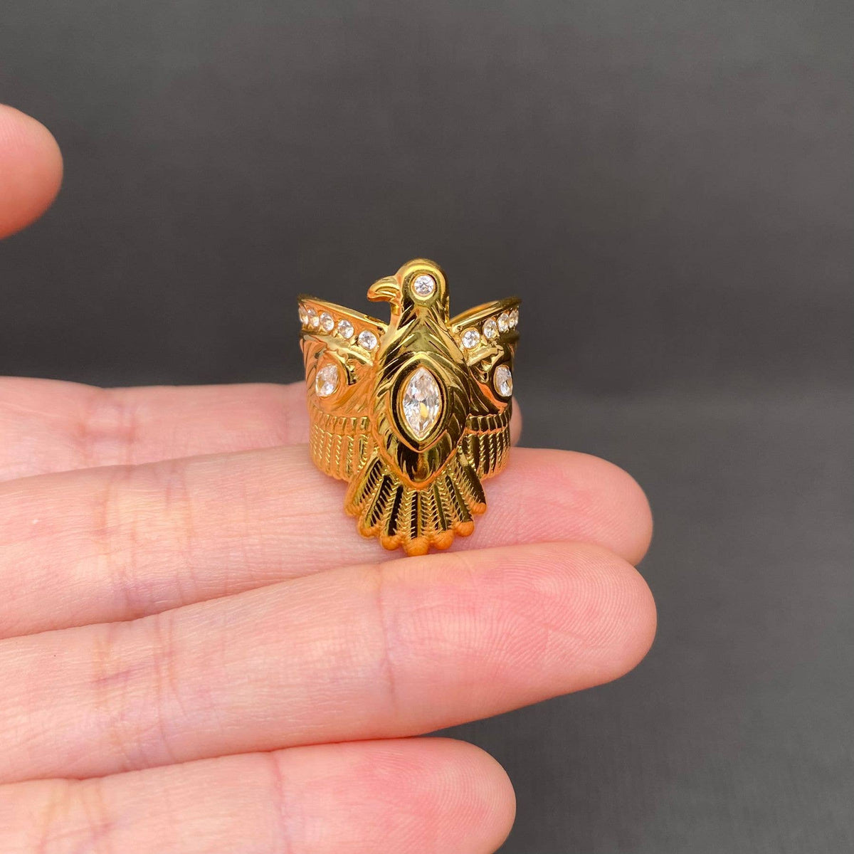 Thunderbird Ring | Zircon Inlay, 18K Gold Plated Stainless Steel
