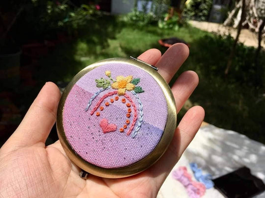 Floral Rainbow Embroidered Compact Mirror
