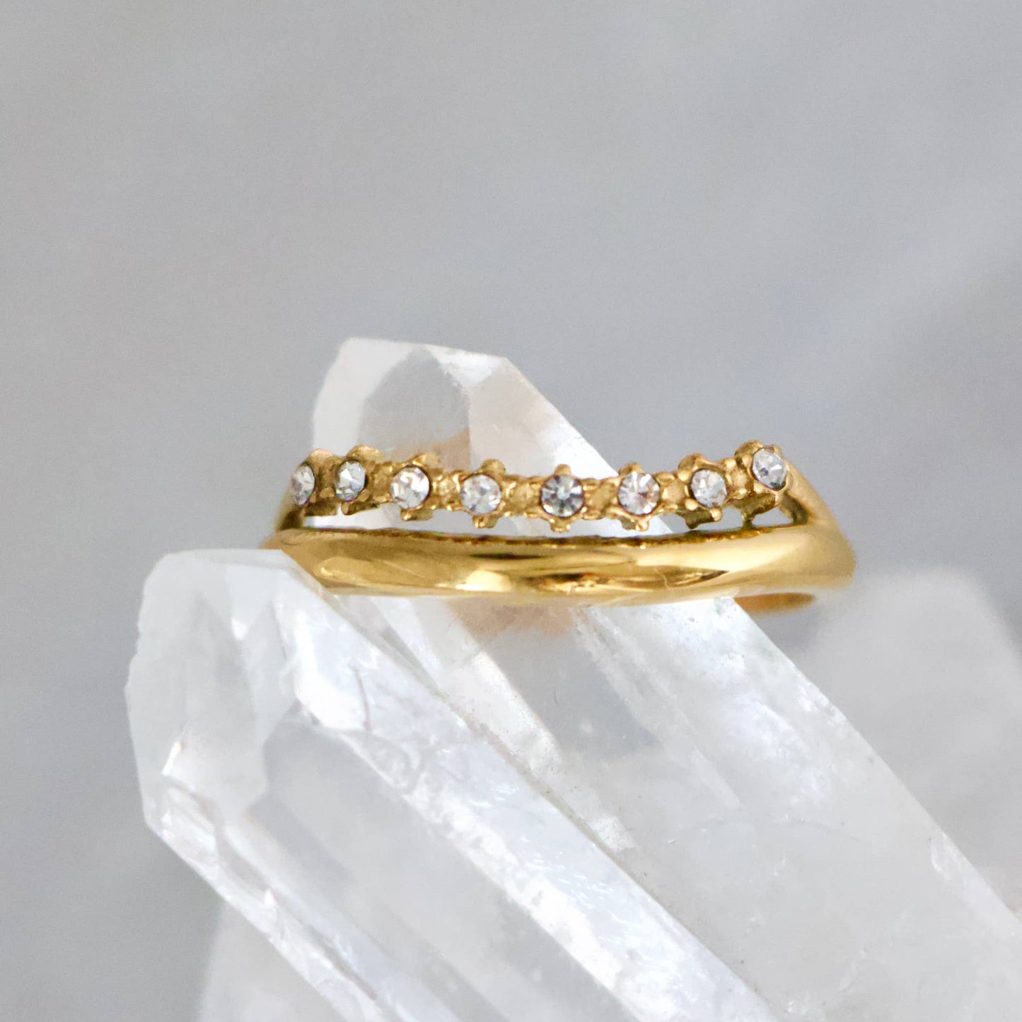 Crystal Stacked Wave Ring - Tarnish Free