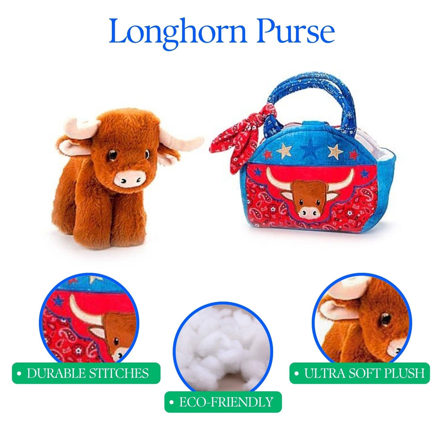 Plush Animal Set with Purse -  9" Longhorn
