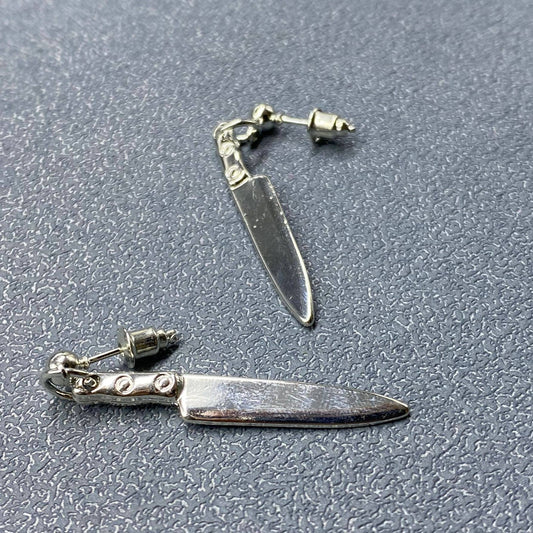 Silver Tone Metal Knife Dangle Earrings