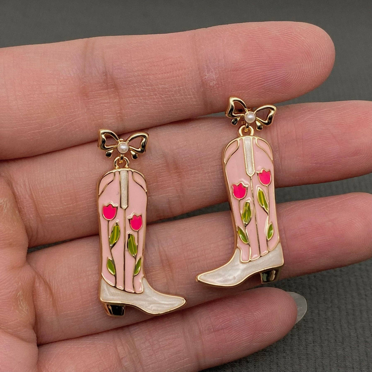 Western Enamel Boot Charm Post Earrings