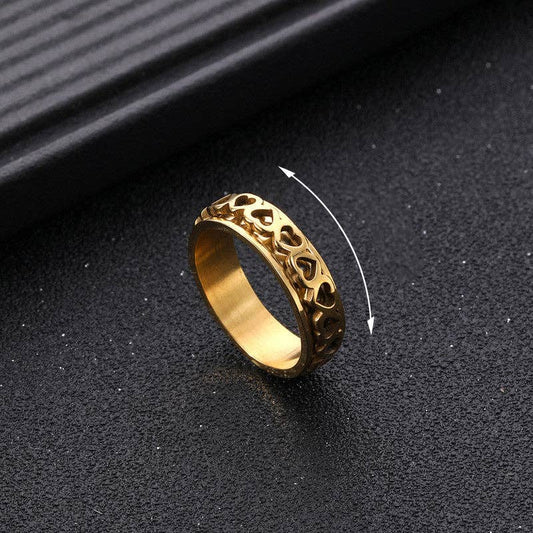 Heart Anxiety Fidget Spinner Band Ring in Stainless Steel