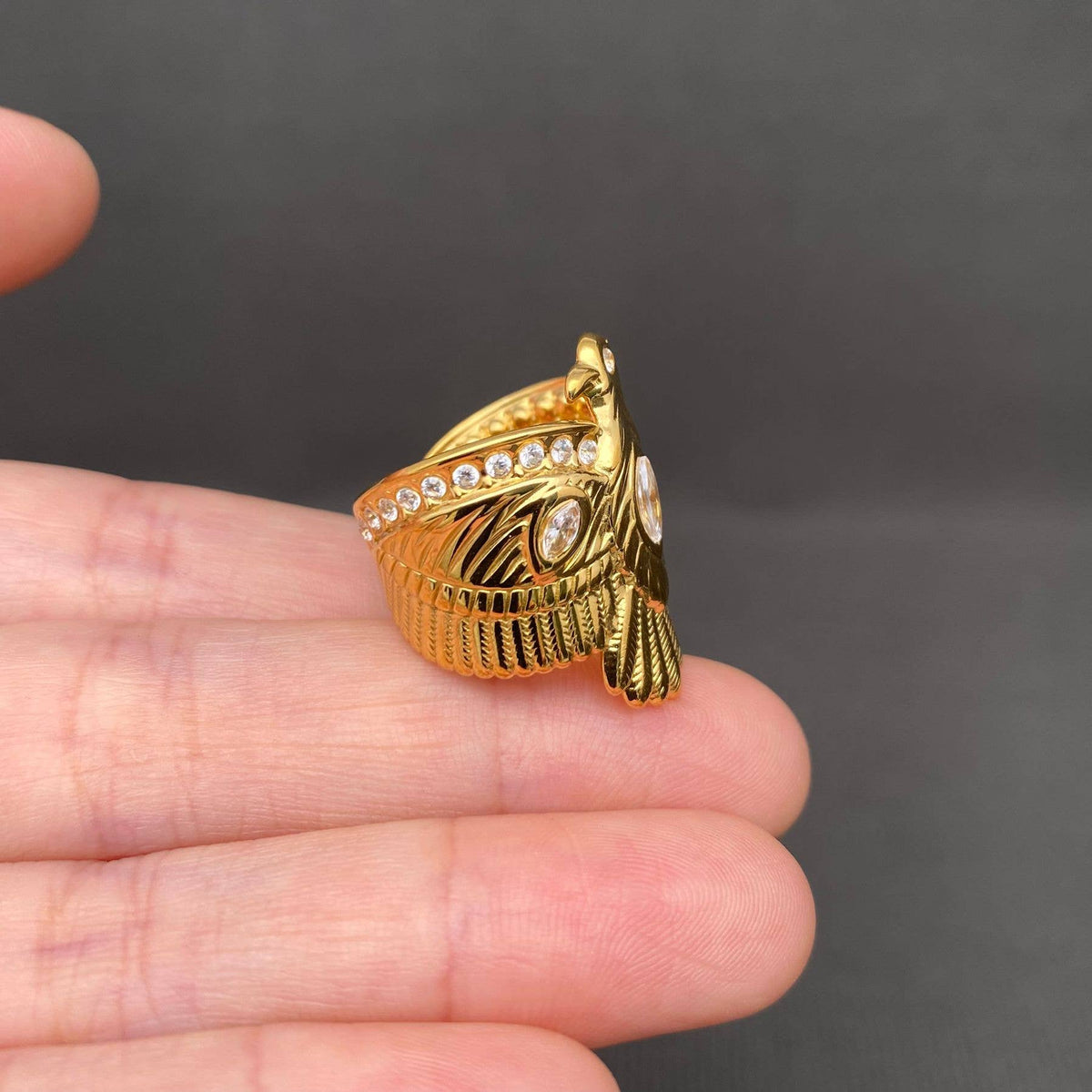Thunderbird Ring | Zircon Inlay, 18K Gold Plated Stainless Steel