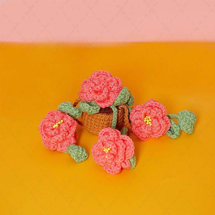 Crochet Peony Flower Plant Basket Car Mirror Hanging Pendant