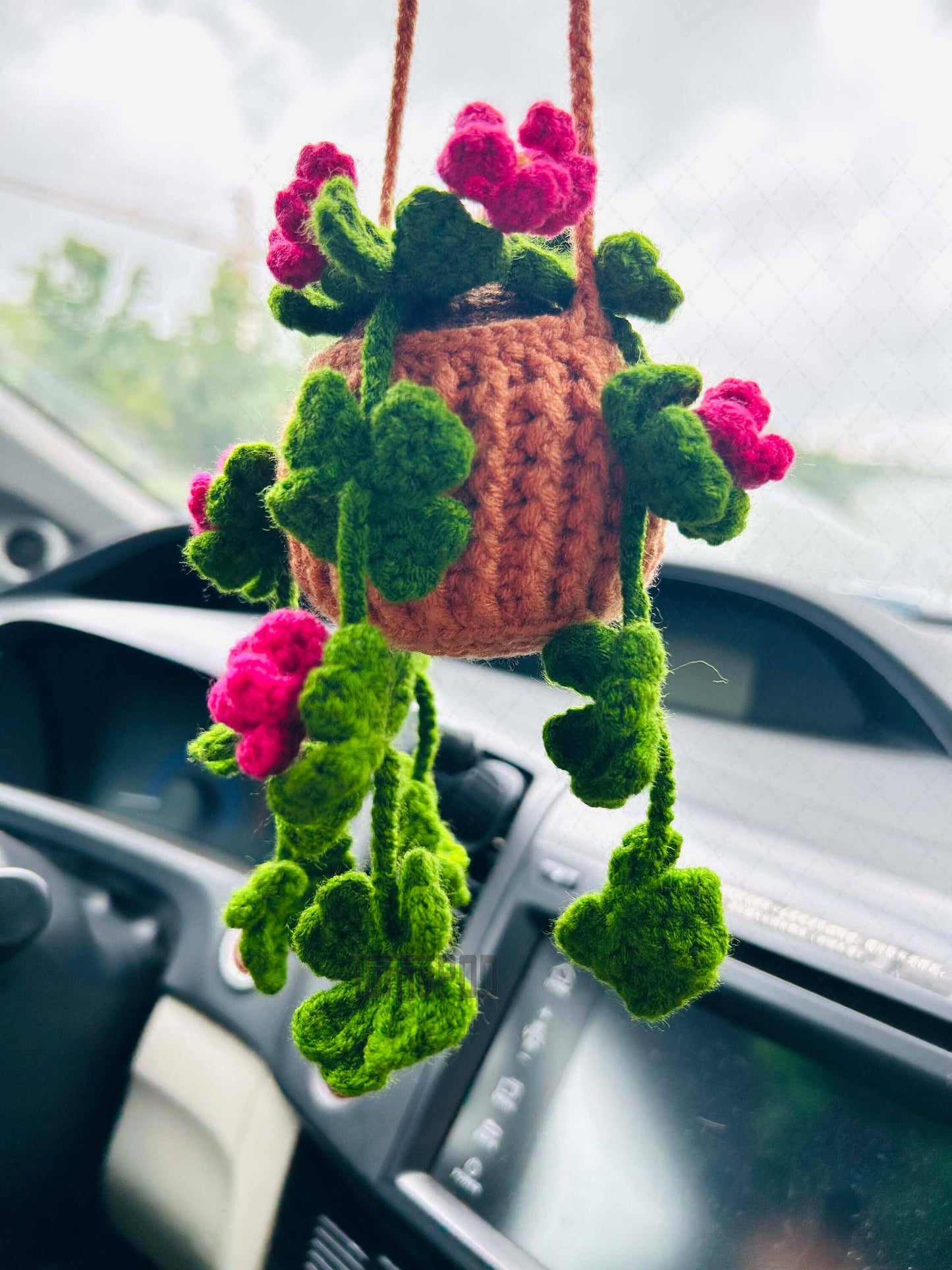 Crochet Clover Flower Plant Car Mirror Hanging Accessories