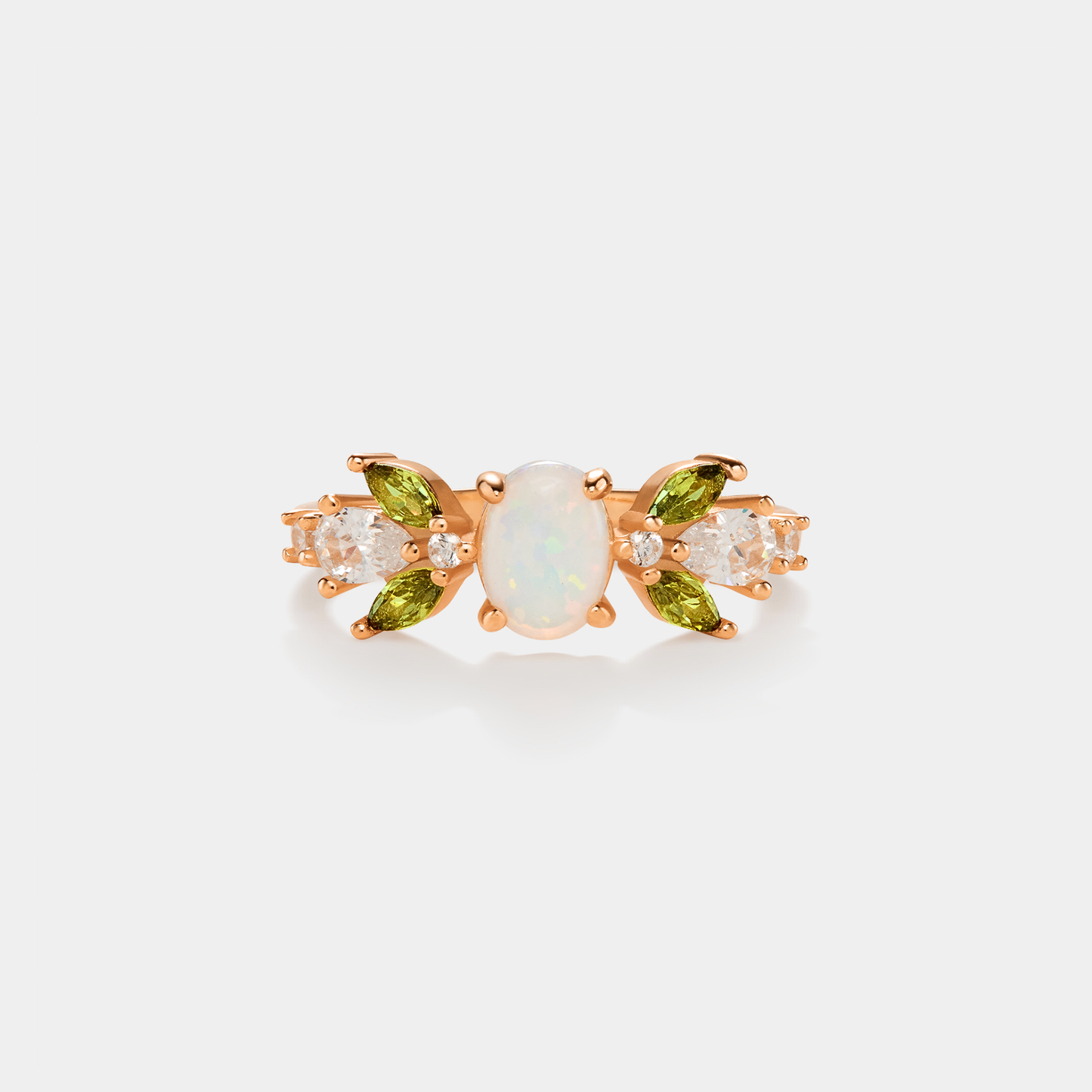 Oval Opal Olive Leaf Stacking Ring in 925 Sterling Silver
