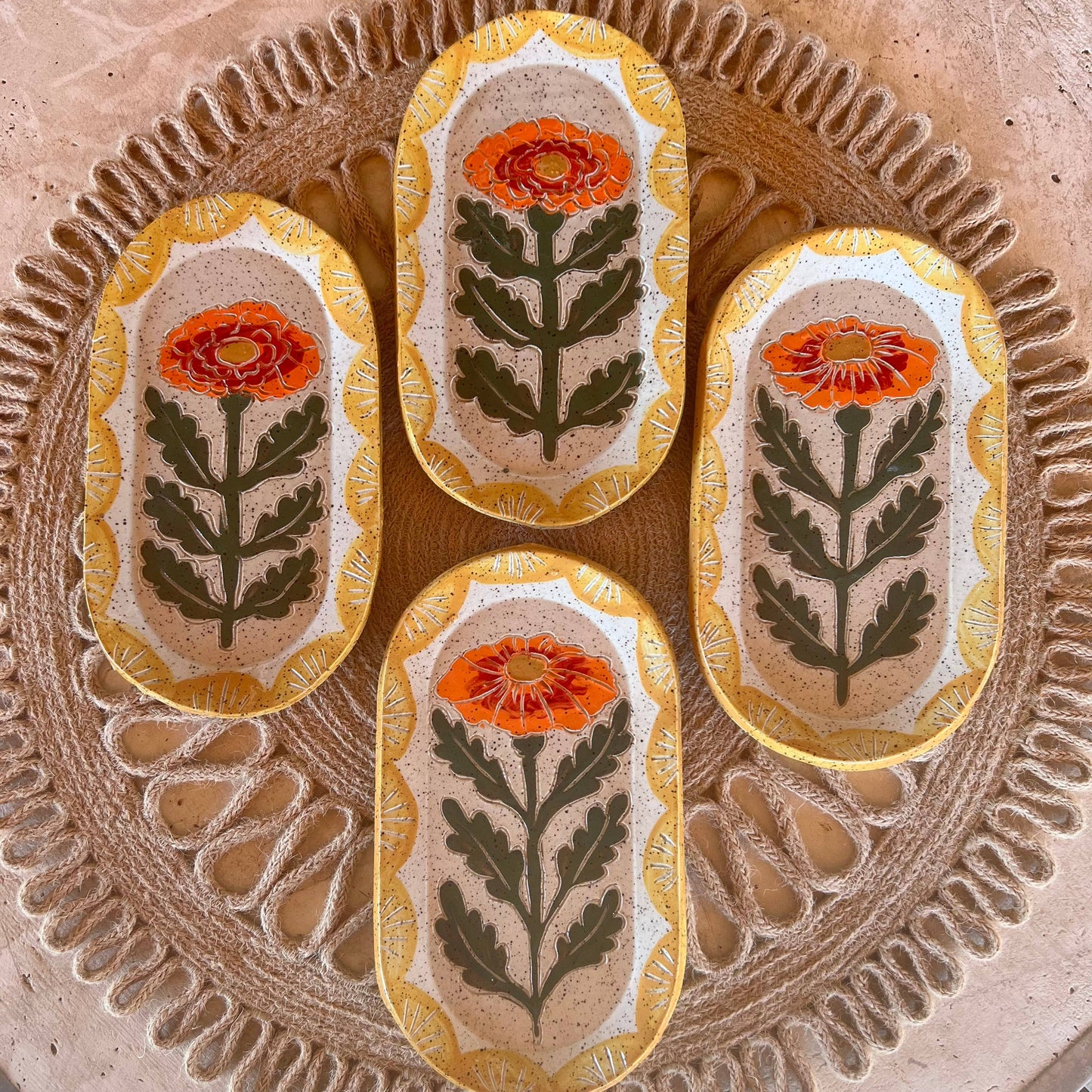 Goldies- Marigold ceramic sgraffito Trinket Dish