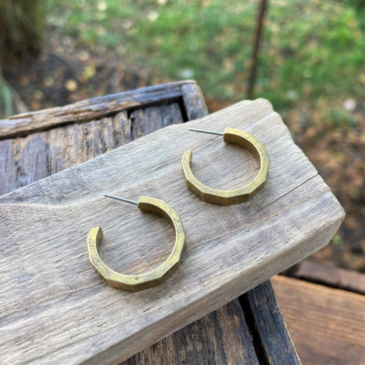 Brass Polygon Hoop Earrings