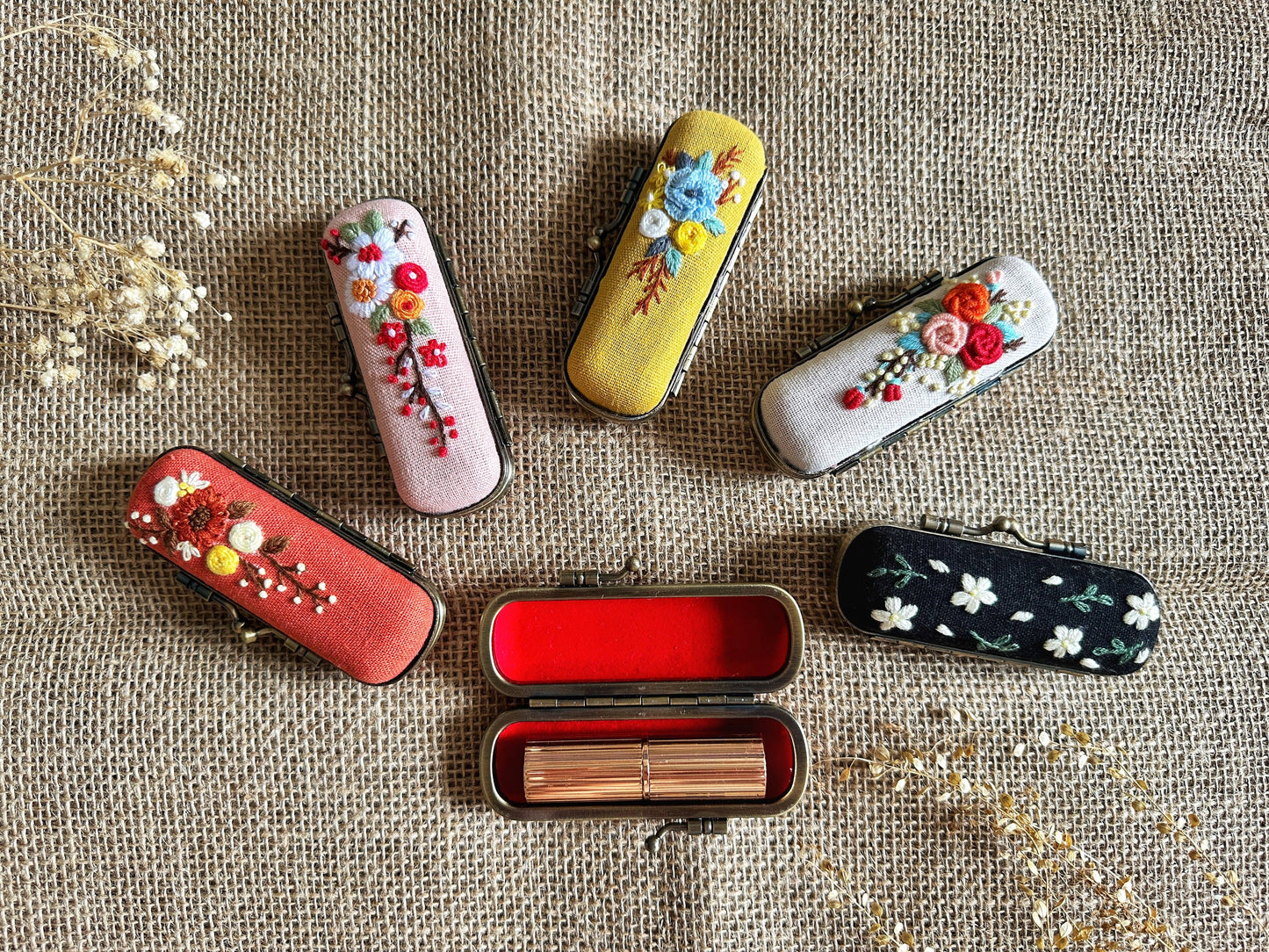 Embroidered Lipstick Case, Collection Cecilia (NO MIRROR)
