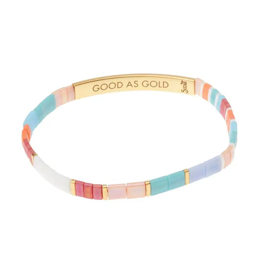 Good Karma Miyuki Bracelet - Good As Gold Aqua Multi/ Gold