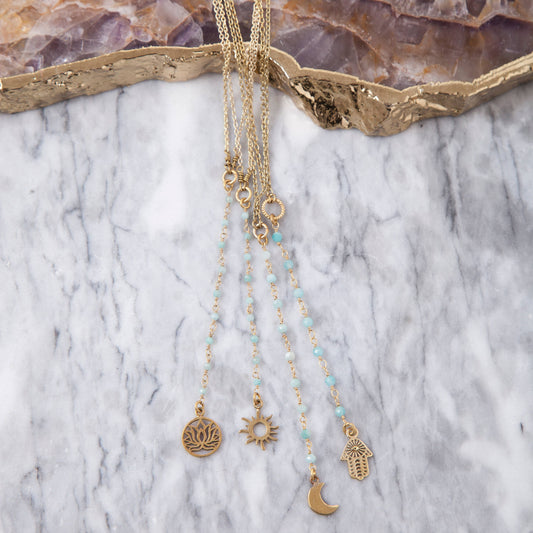 Brass Pendant Charm Necklace with Amazonite