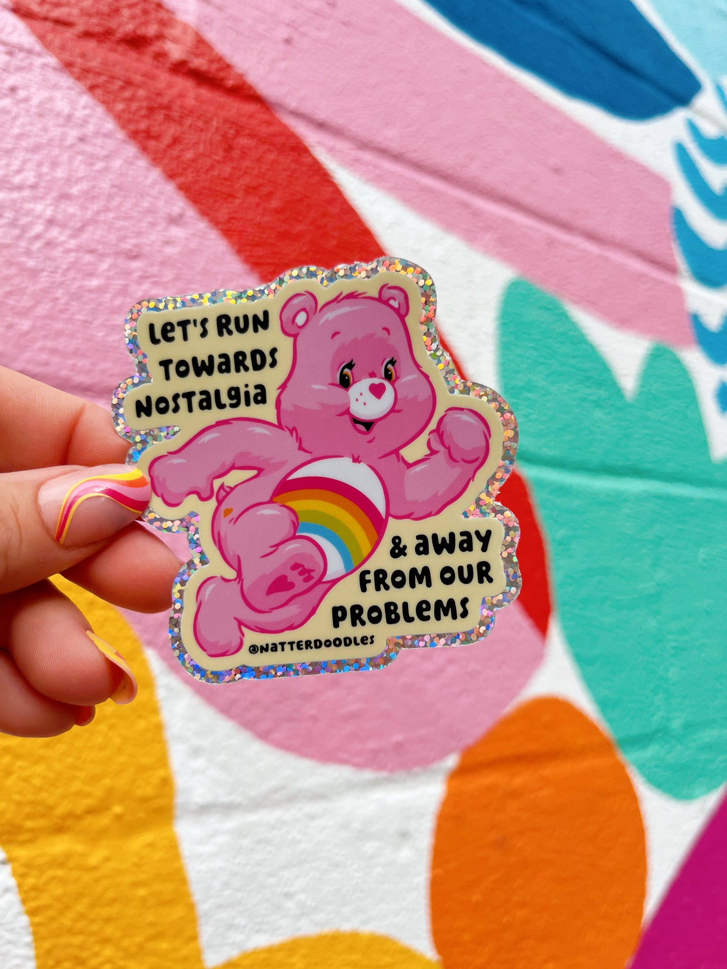 Let’s Run Towards Nostalgia Care Bear Sticker |  Vinyl Decal