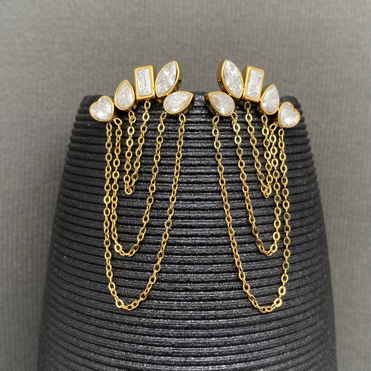 Zircon Chain Tassel Gold Earrings