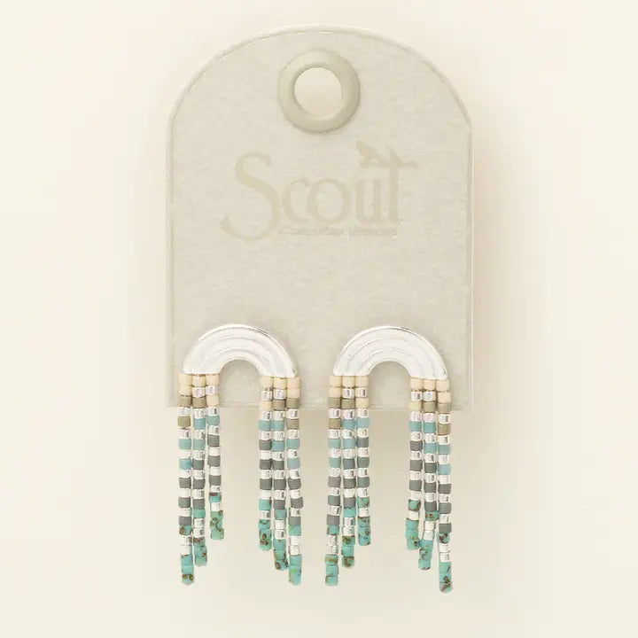 Chromacolor Miyuki Rainbow Fringe Earring - Turquoise  Multi/Silver