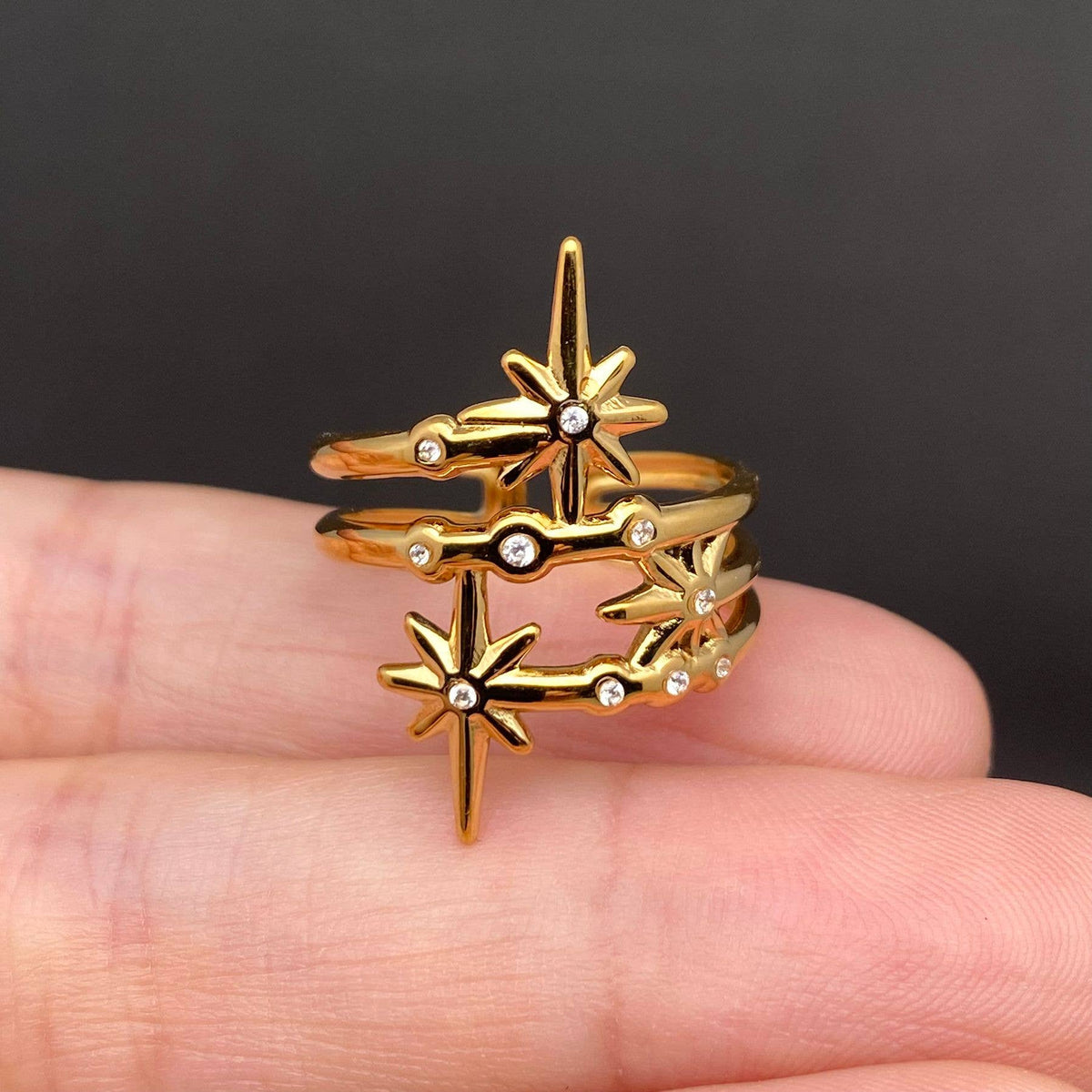Two Tone Stars 18K Gold Plated S.Steel Ring - FGS/MS