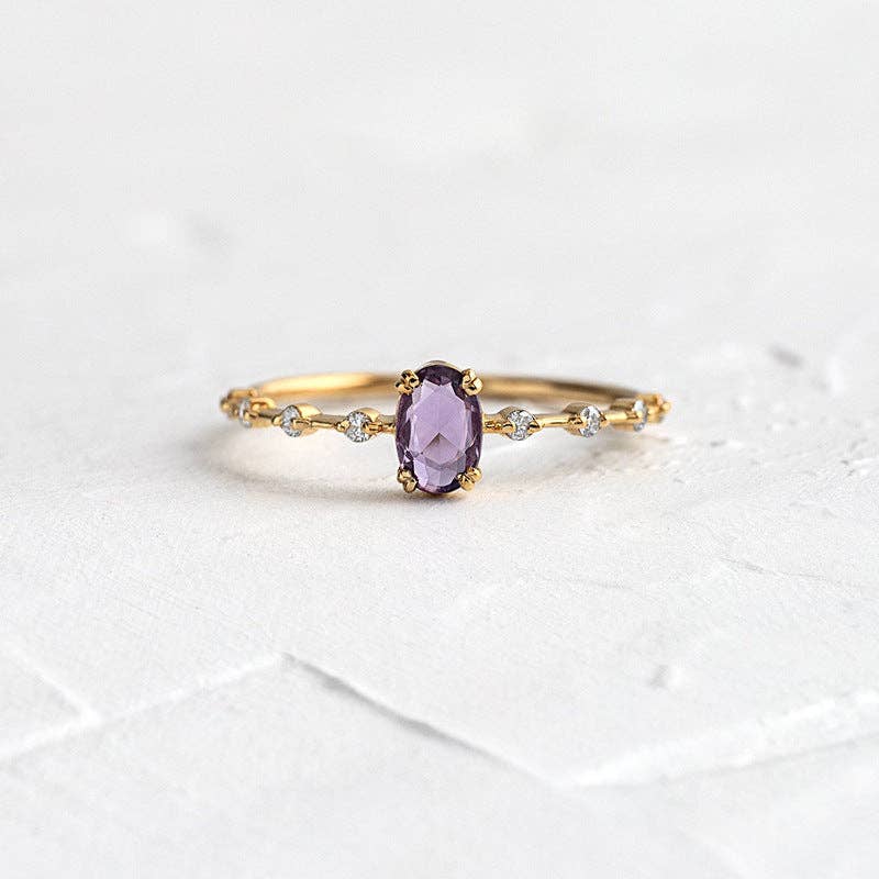 Purple Gemstone Oval Cut Engagement Ring in Solid Copper