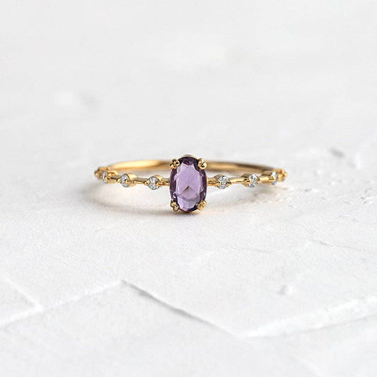 Purple Gemstone Oval Cut Engagement Ring in Solid Copper