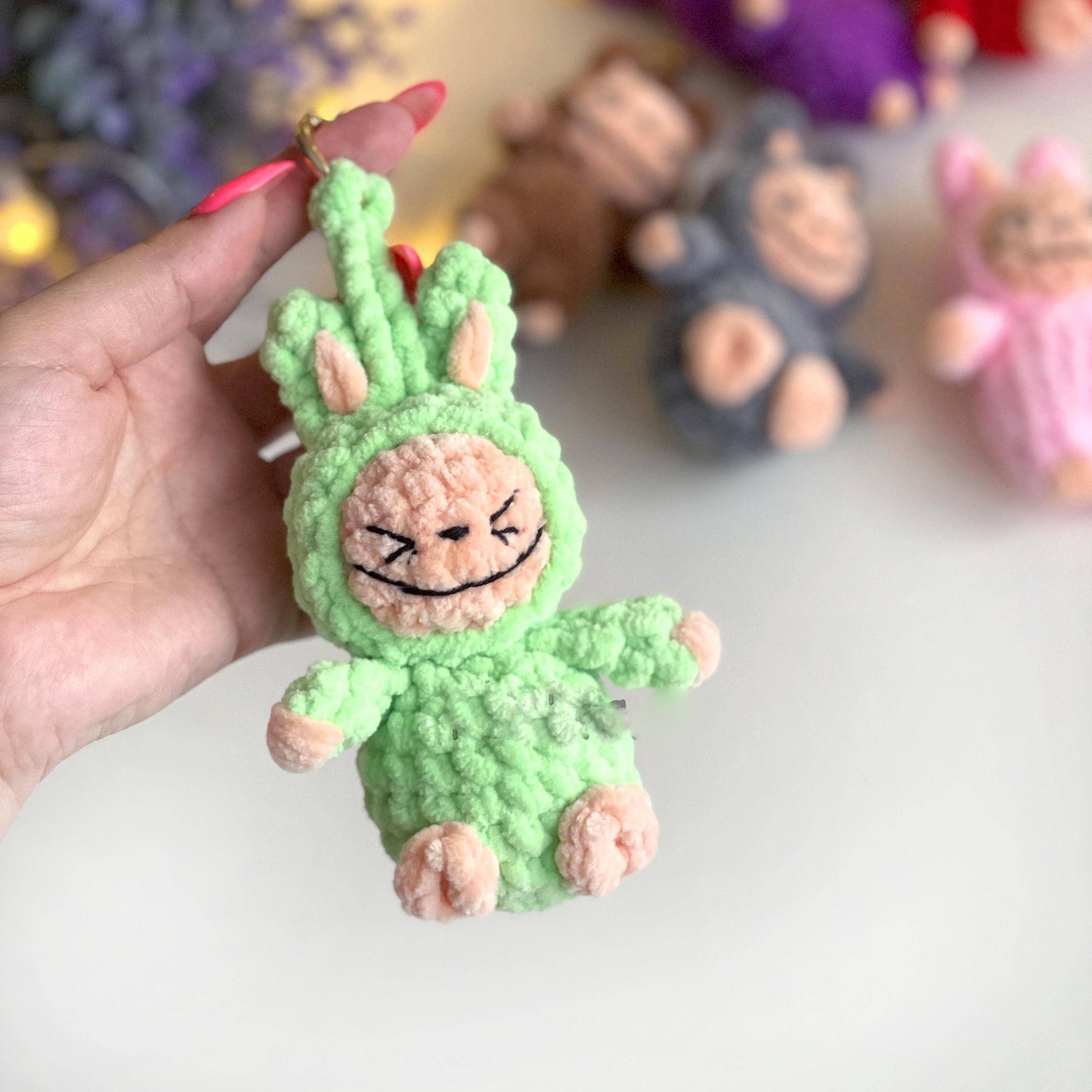 Smiling Bunny Keychain Crochet, Handmade Labubu Decor, Gift