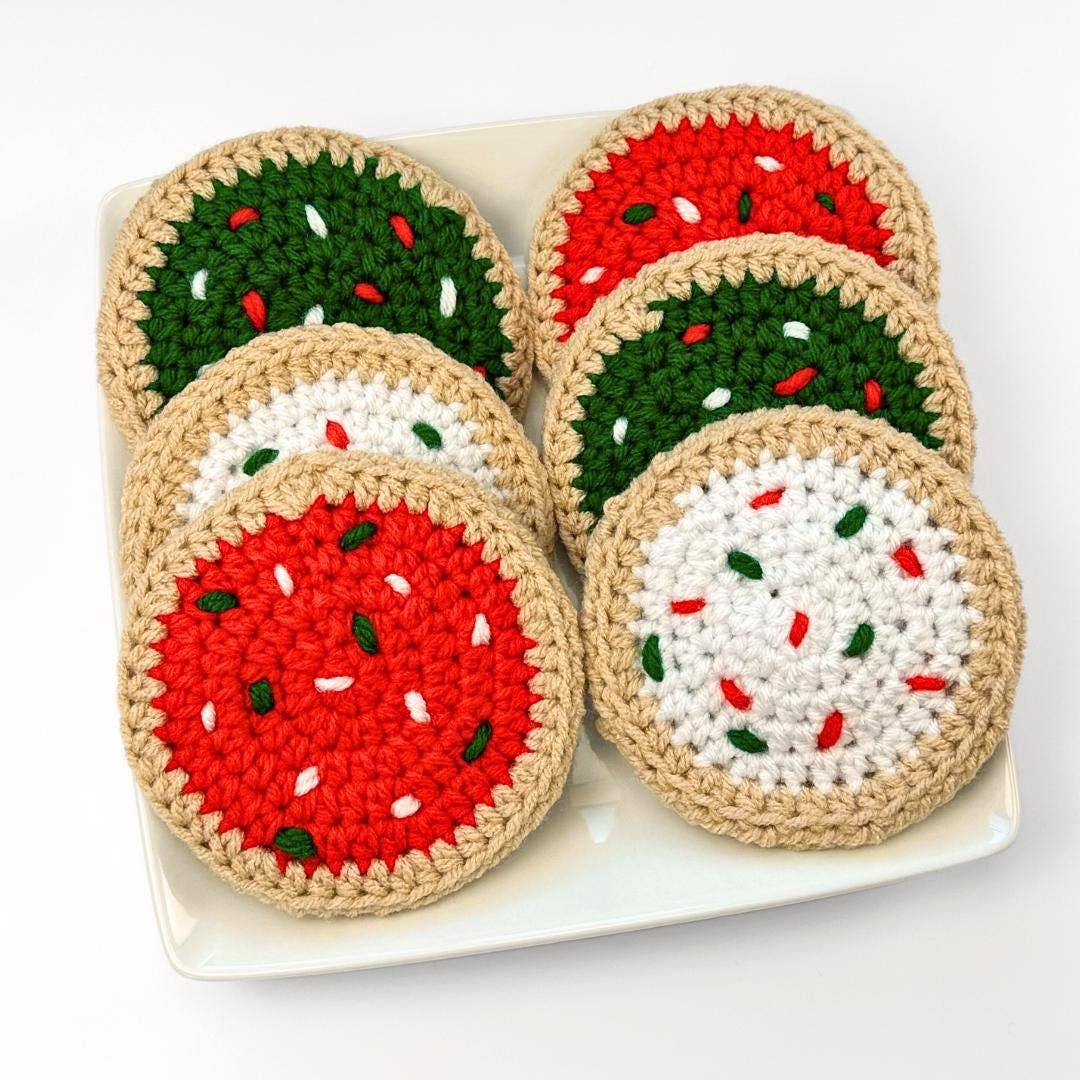 Set Of 3 Christmas Cookie Coasters, Handmade Christmas Decor