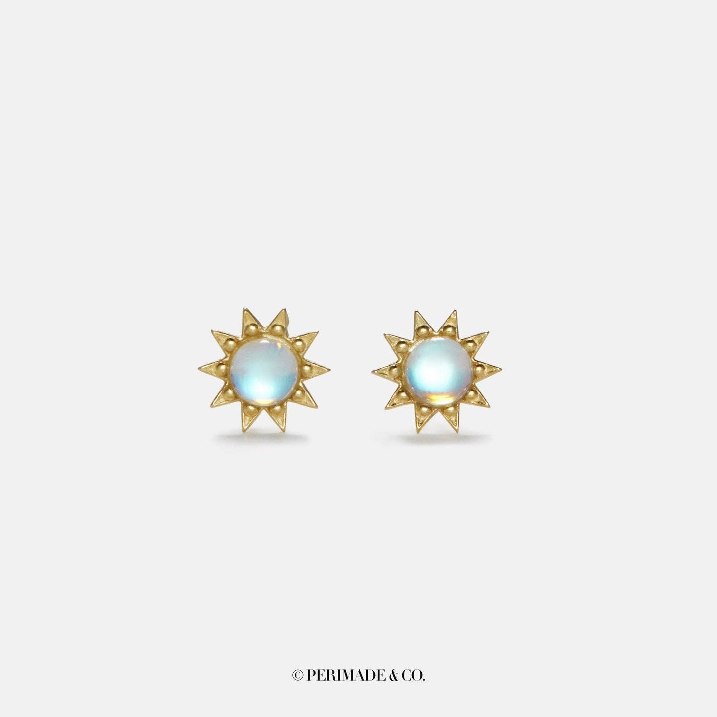 Small Sun Moonstone Stud Earrings in 925 Sterling Silver