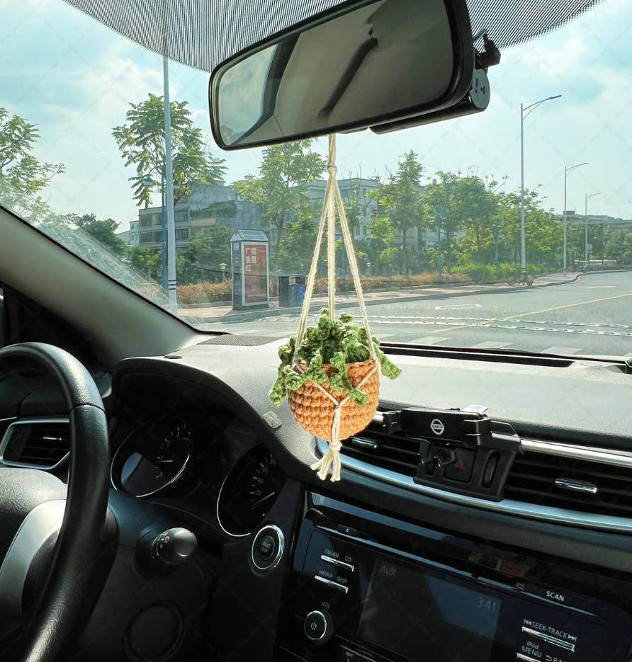 Crochet Car Plant Hanging Basket, Cute Car Decor for Women