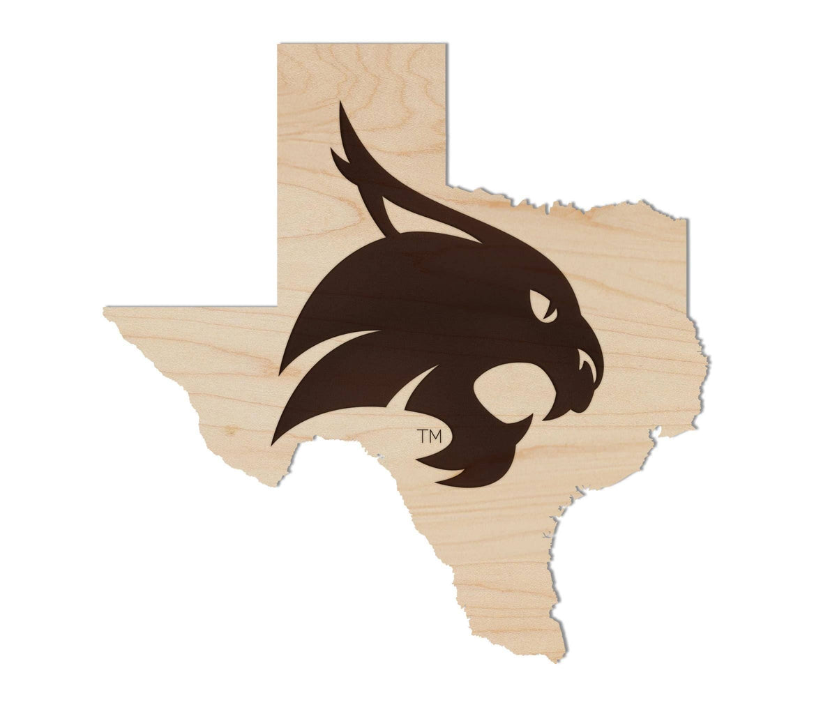 Texas State University Bobcat on State Magnet - Crafted from Cherry or Maple Wood - Texas State Bobcats