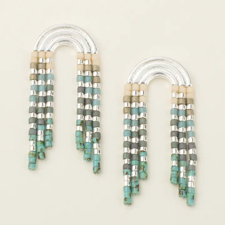 Chromacolor Miyuki Rainbow Fringe Earring - Turquoise  Multi/Silver