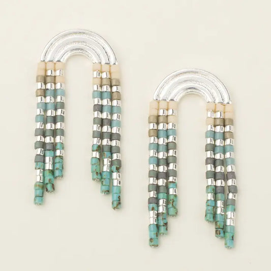 Chromacolor Miyuki Rainbow Fringe Earring - Turquoise  Multi/Silver