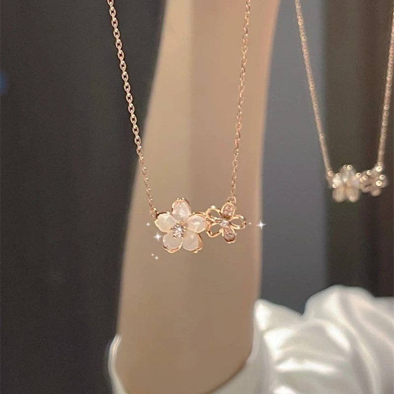 Pink Cherry Blossom Pendant Necklace in Solid Copper