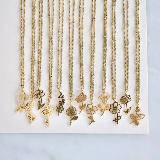 12 Birth Moth Flower Necklaces With Display
