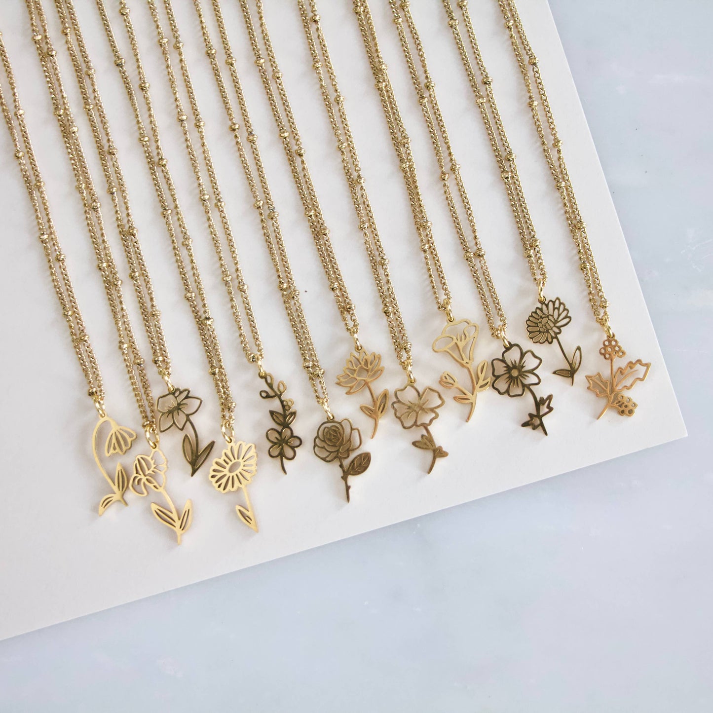 12 Birth Moth Flower Necklaces With Display