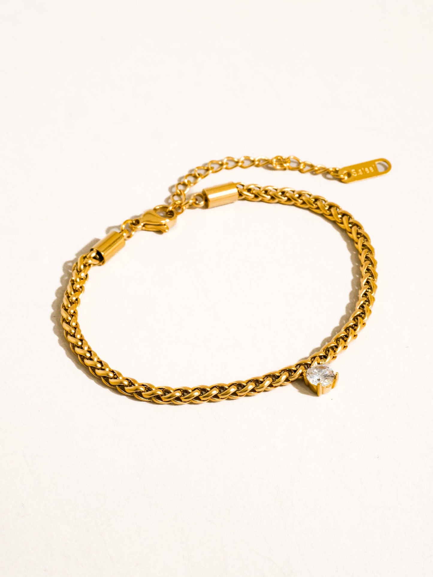 Indy 18K Gold Non-Tarnish CZ Charm Braided Bracelet
