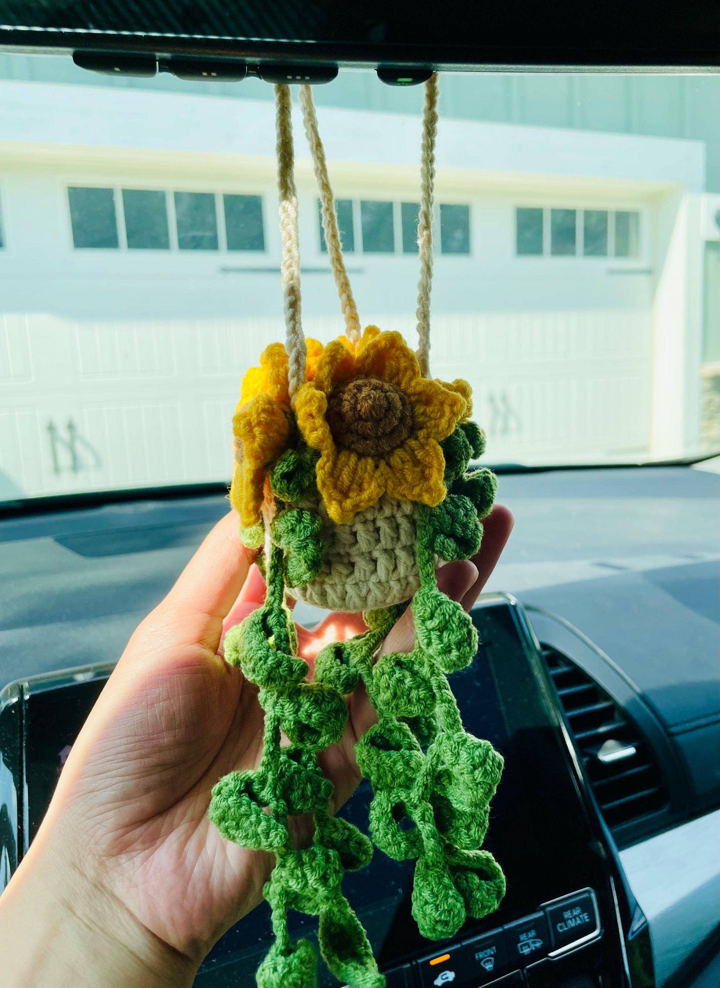 Crochet Monstera Car Hanging Plant, Rearview Mirror Plant
