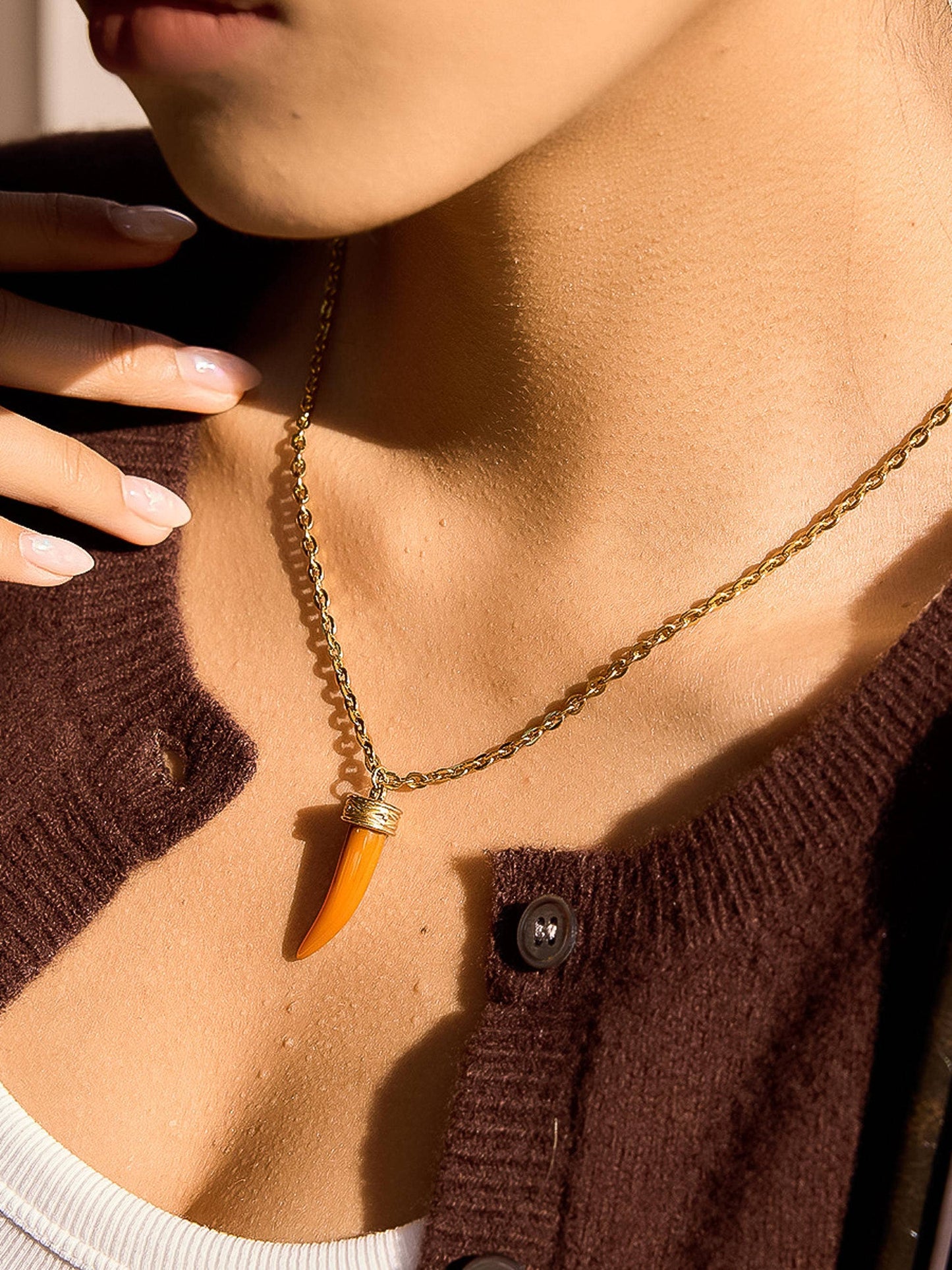 Nyssa 18K Gold Non-Tarnish Horn Pendant Necklace