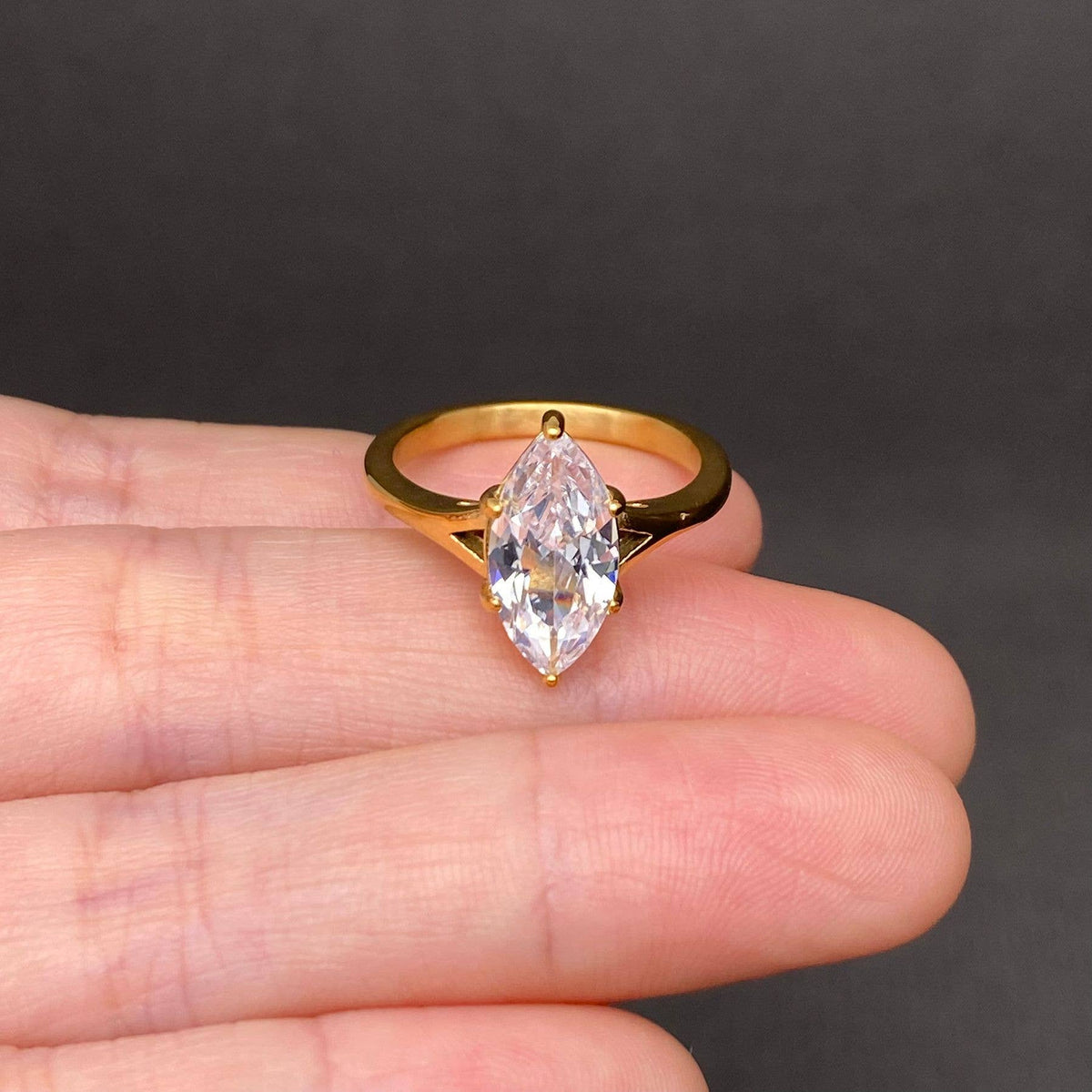 Marquise Zircon Ring | 18K Gold Plated Stainless Steel