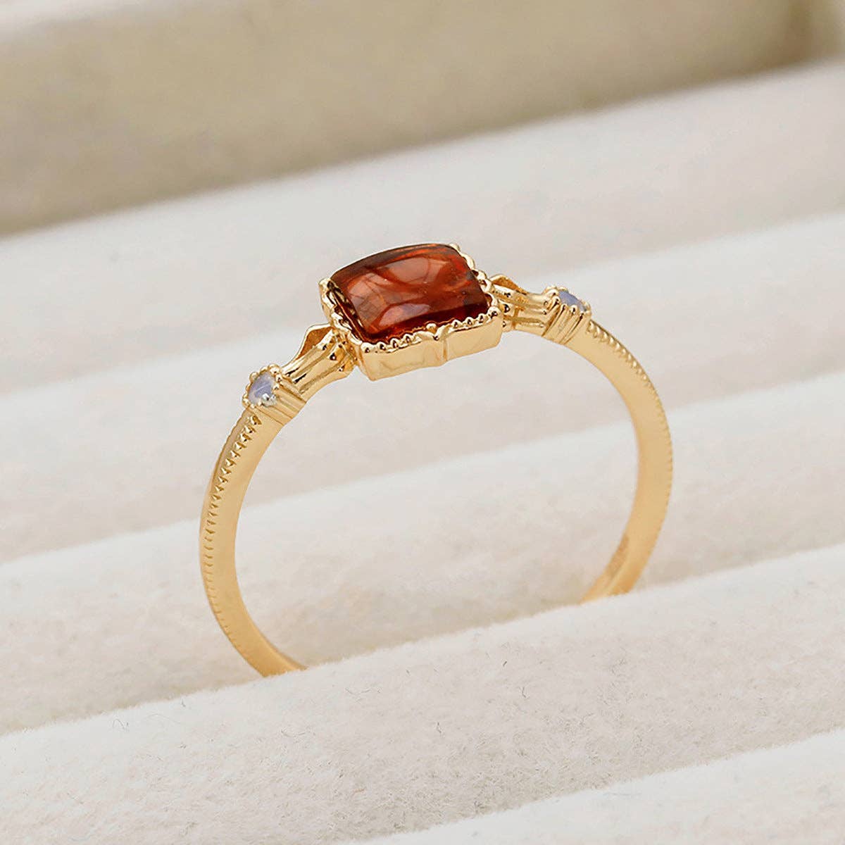 Vintage Gold Square Amber Statement Ring in Solid Copper