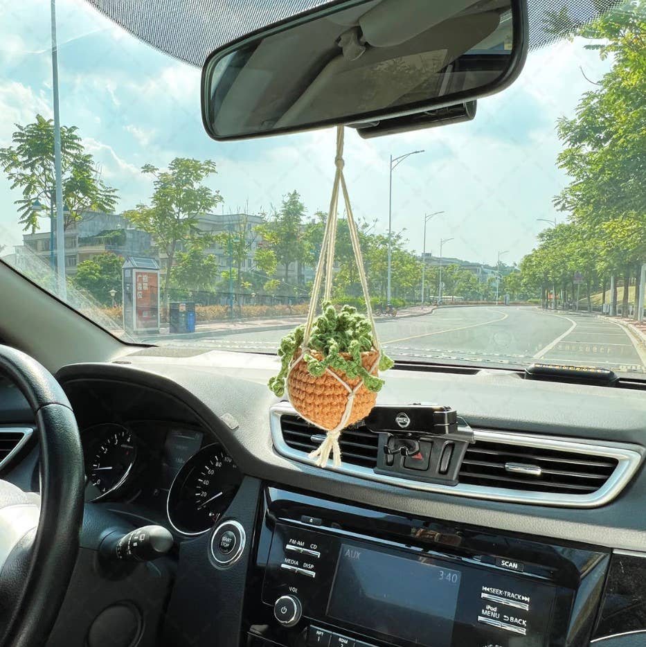 Crochet Car Plant Hanging Basket, Cute Car Decor for Women