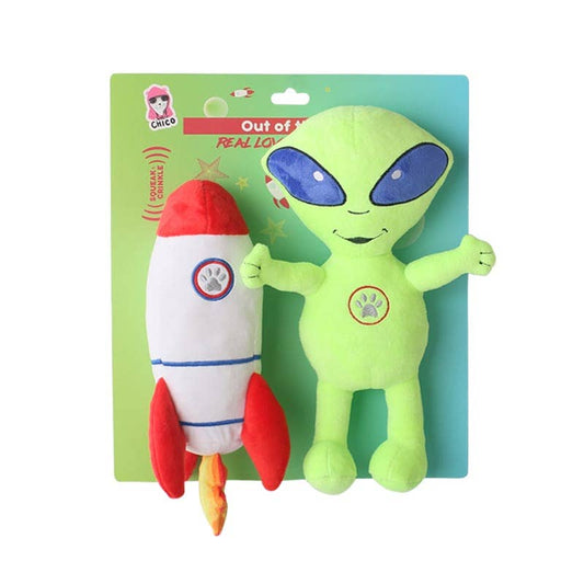 Space Alien and Rocket Plush Dog Toy Gift Set- 2 piece